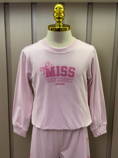 Conjunto Infantil Moletom S Felpa Blusa ML e Calça Miss University Rosa Claro - Beabá