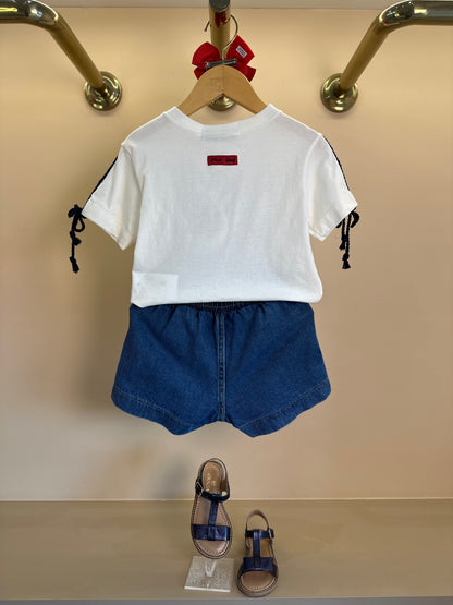 Conjunto Infantil Blusa Sailing e Shorts-saia Jeans Mickey & Minnie - Animê