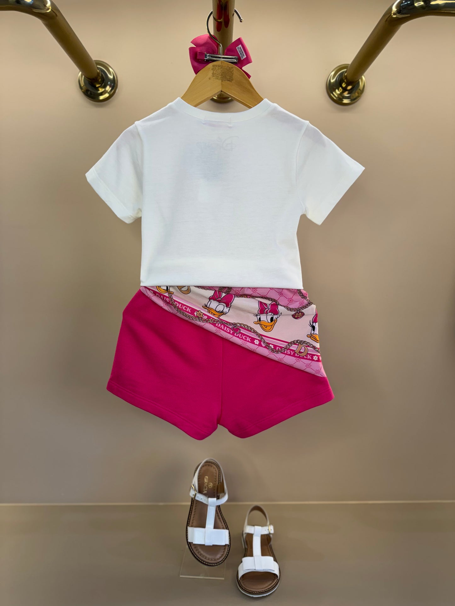 Conjunto Infantil Blusa Daisy & Donald com Shorts Lenço Rosa - Momi