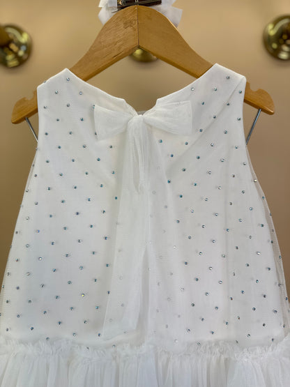 Vestido Infantil Trapézio Tule Strass Babados Off - Petit Cherie