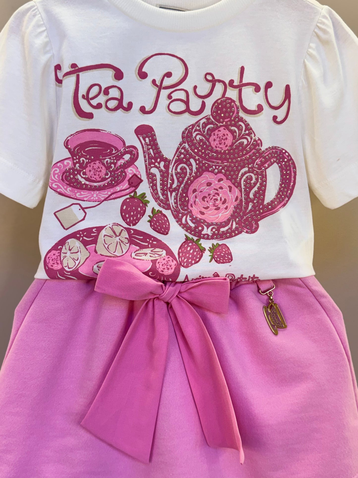 Conjunto Infantil Blusa Tea Party e Shorts Rosa Girly - Animê Petite PRÉ-VENDA