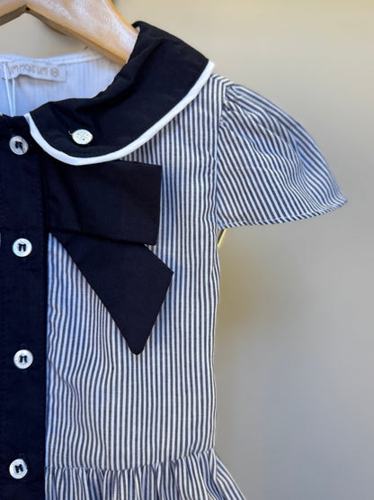 Vestido Infantil  Midi Tricoline Listrado Marinho - Um Mais Um