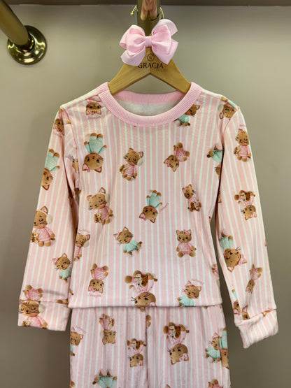 Pijama Infantil Blusão e Calça Fleece Luxo Ursinhas Rosa Claro - Infanti