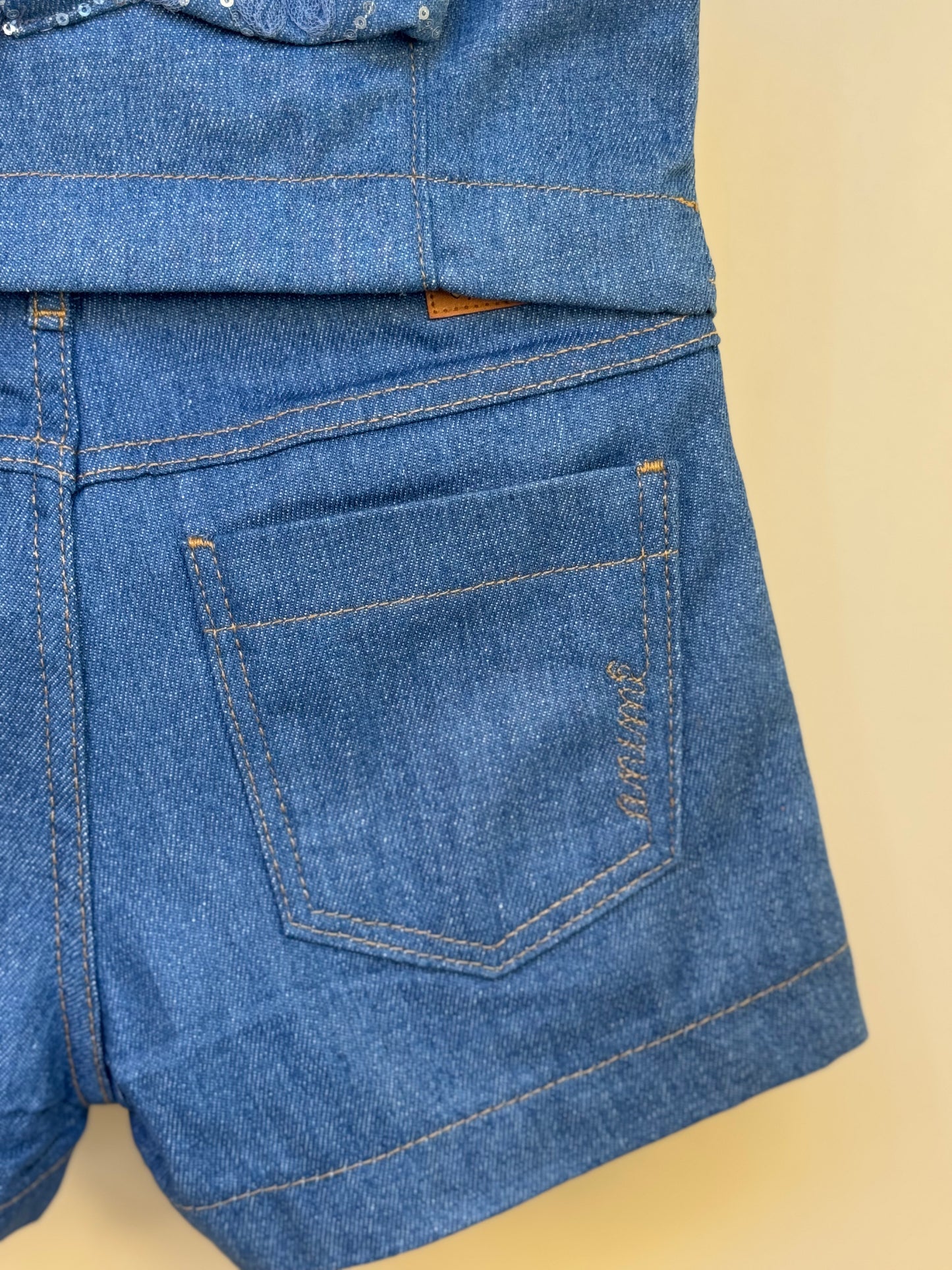 Conjunto Infantil Colete e Shorts Jeans Bordada Tule Flores - Animê
