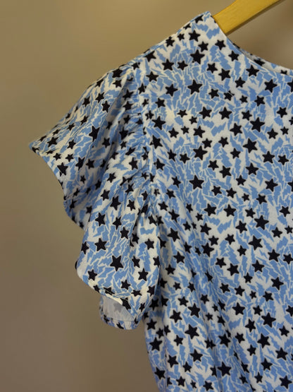 Vestido Teen Crepe Babados Estrelinhas Azul Claro - Two In