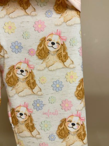 Conjunto Infantil Blusa Cachorrinha Flores e Legging Estampada Cachorrinhas - Infanti
