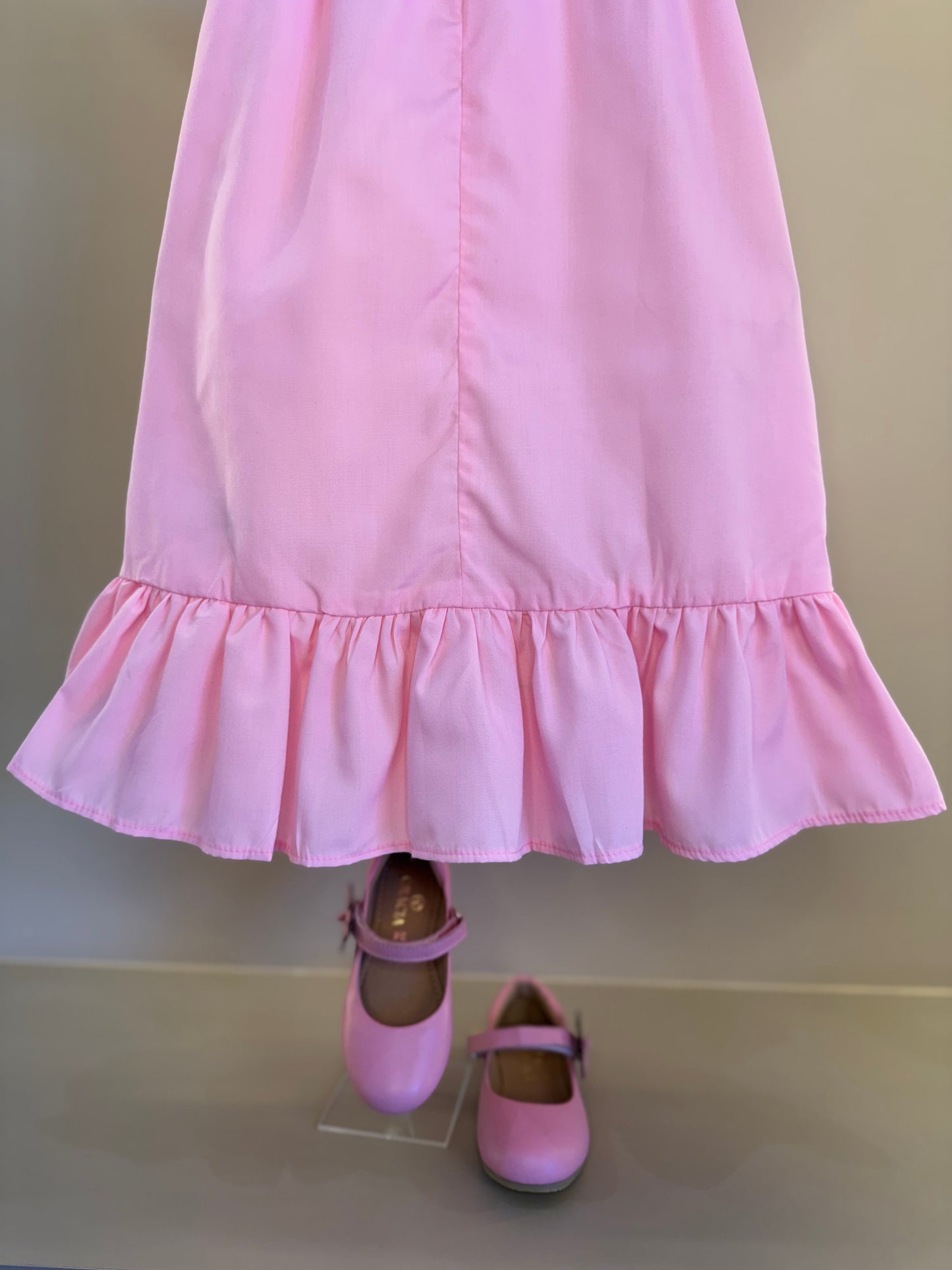 Vestido Infantil Amplo Rosa Bordadinhos Flores Busto - Mon Sucré