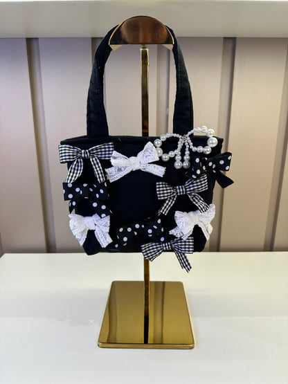 Bolsa Infantil Puffer Multi Laços Preto e Branco - Pituchinhus