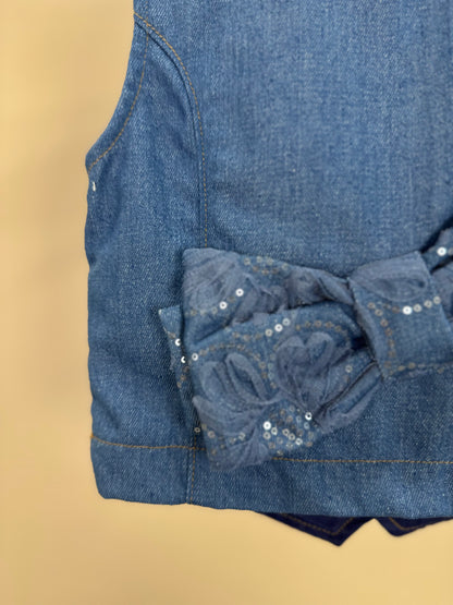 Colete Infantil Jeans Bordado Tule Flores - Animê