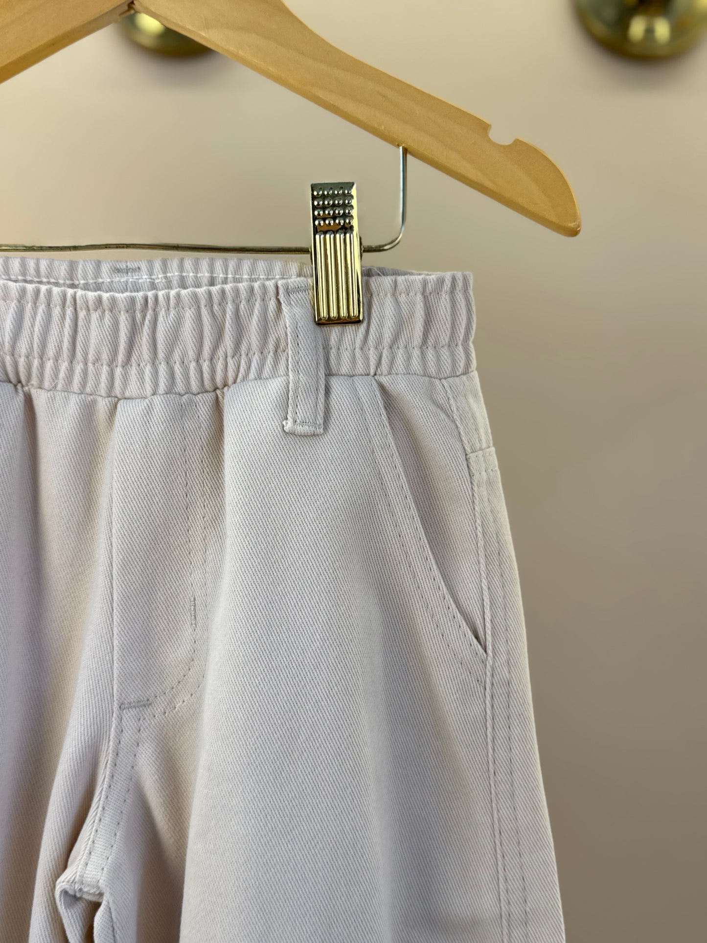 Calça Infantil Wide Leg Cargo Sarja Laços Bege - Gabriela Aquarela