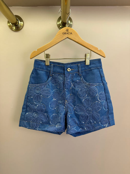 Shorts Infantil Bordado Tule Flores - Animê