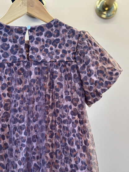 Vestido Infantil Tule Plissado Animal Print - Animê