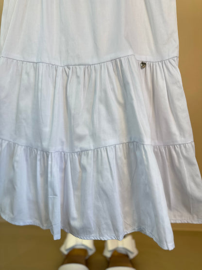 Vestido Infantil Algodão Laço Fivela Strass Branco - Petit Cherie