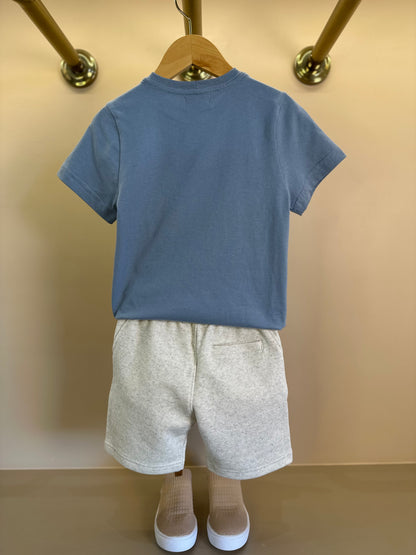 Conjunto Infantil Camiseta Teddy Sumer Delavê e Bermuda Moletom Algodão Linho - Dame