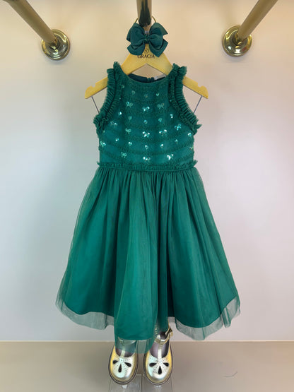 Vestido Infantil Tule Esmeralda com Paetês - Petit Cherie