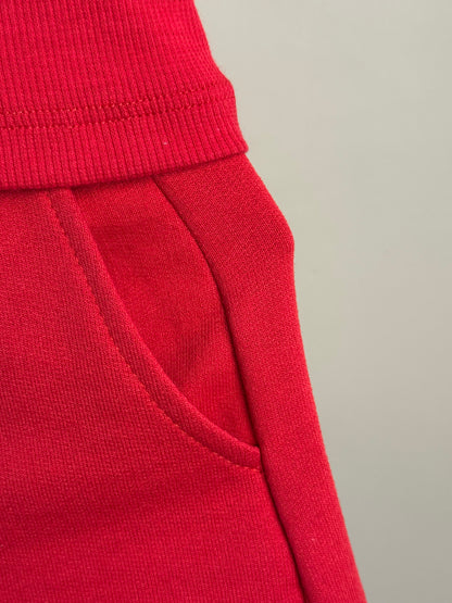 Conjunto Infantil Vermelho Blusa Com Strass e Shorts Moletom Acessório de Urso - Luluzinha