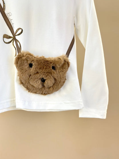 Blusa Infantil Cotton Bolsa Pele Ursinha Off White - Pituchinhus