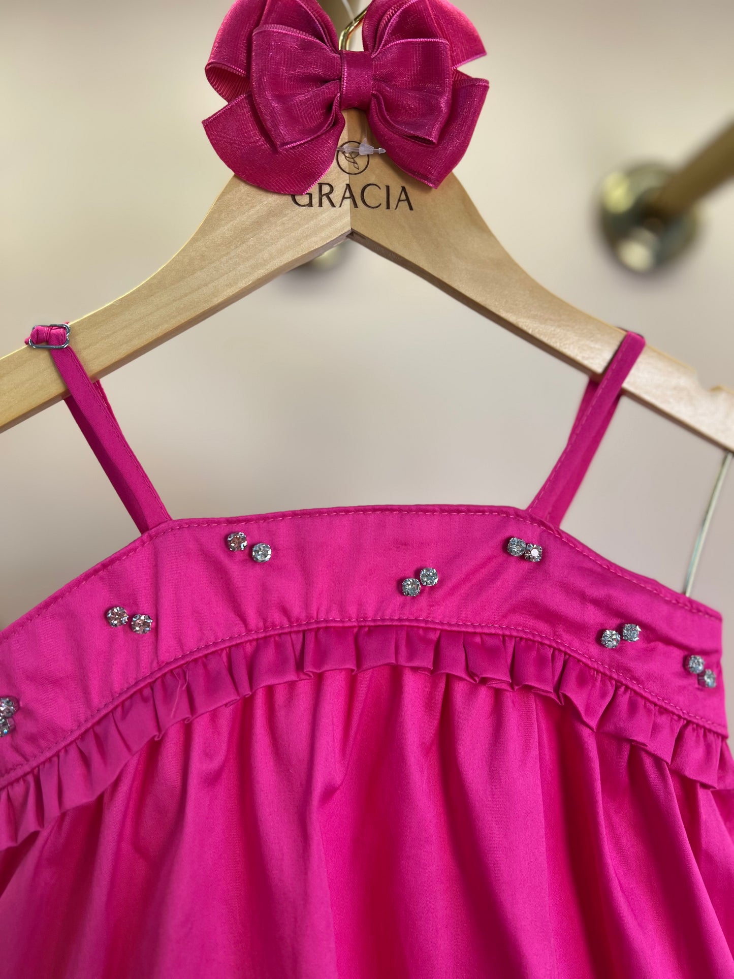 Vestido Infantil Algodão Pink Aplicação Pérolas e Strass - Petit Cherie
