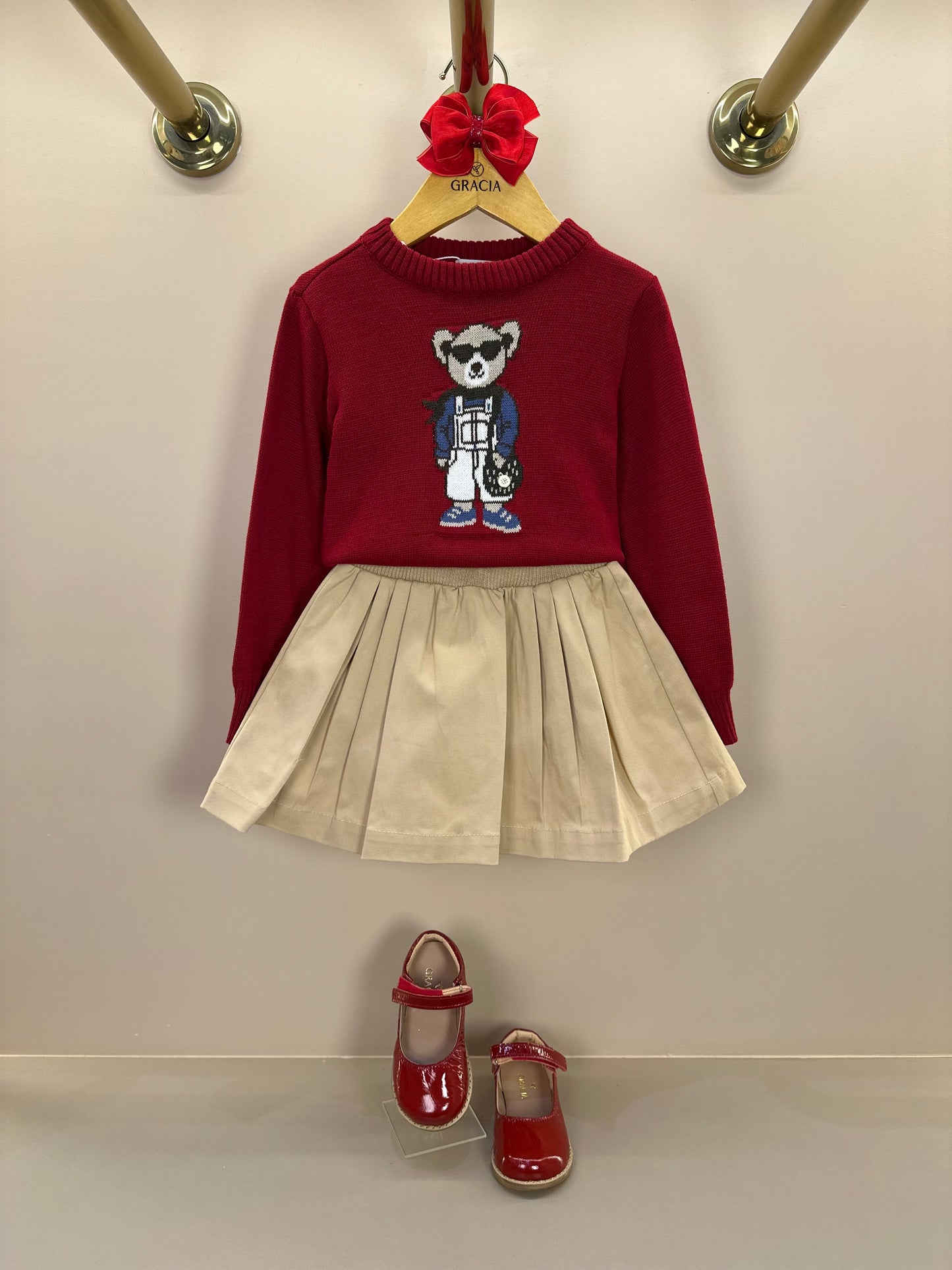 Blusa Infantil Tricot Ursinho Vermelha - Um Mais Um