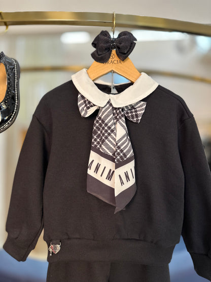 Conjunto Infantil Moletom Casaco Gola Laço e Calça - Animê