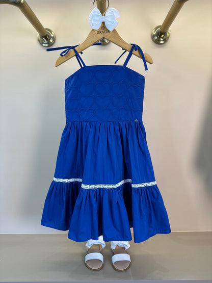 Vestido Infantil Algodão Bordado Corações Royal - Petit Cherie