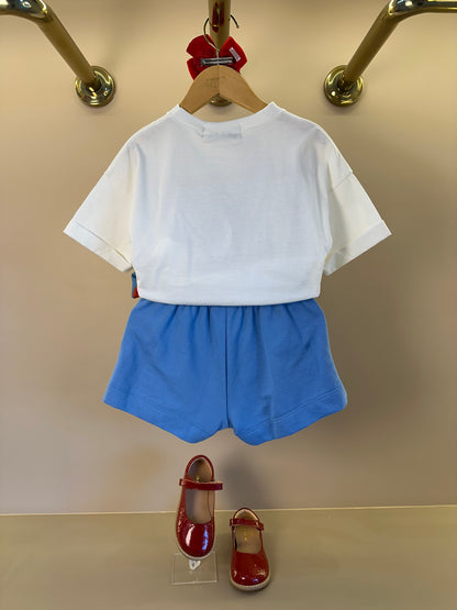 Conjunto Infantil Blusa Minnie Estampa Tomates e Saia Shorts Laço Bordado de Tomate - Animê