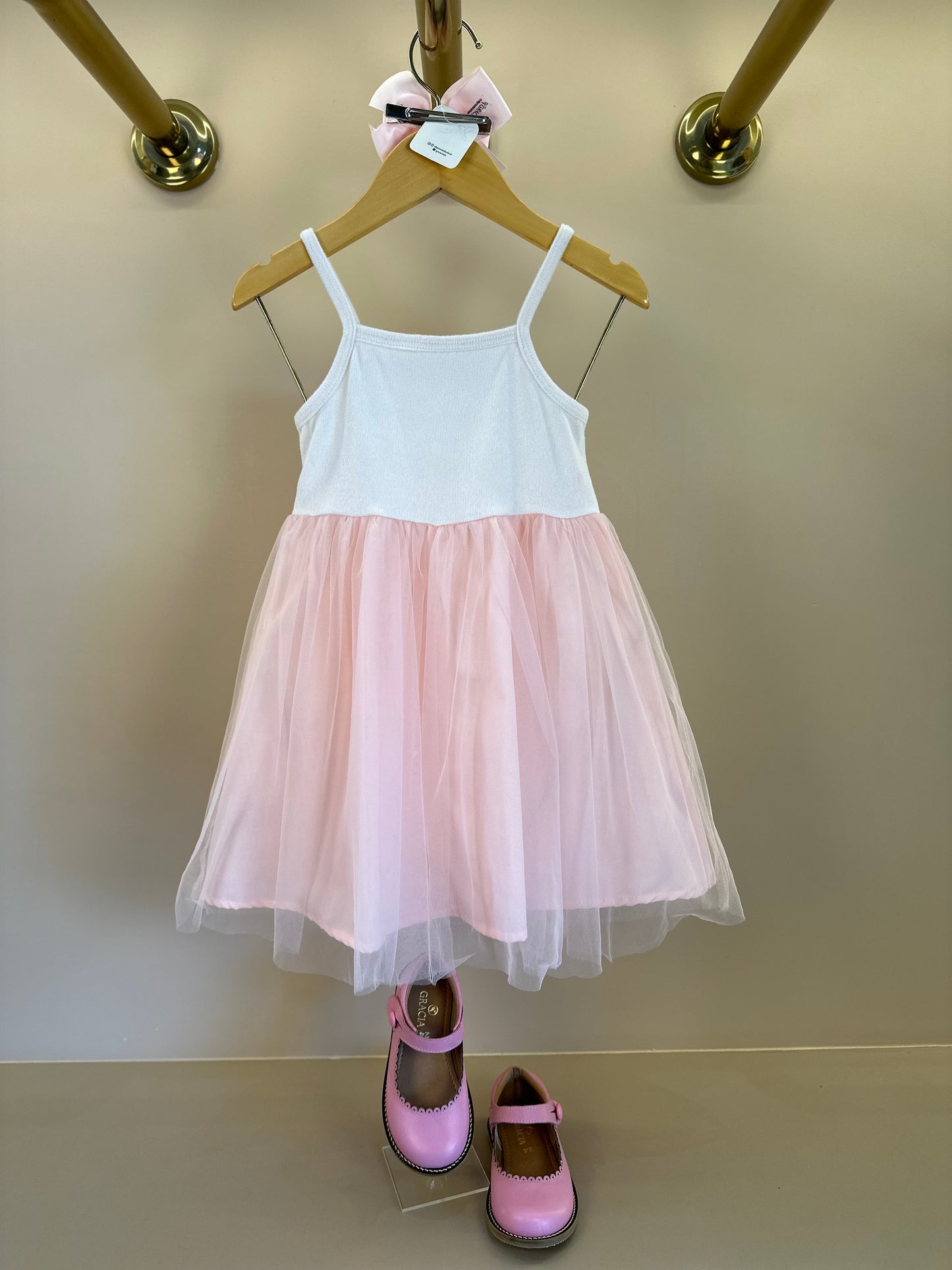 Vestido Infantil Tule Rosa Com Jaquetinha Jeans Laços - Gabriela Aquarela