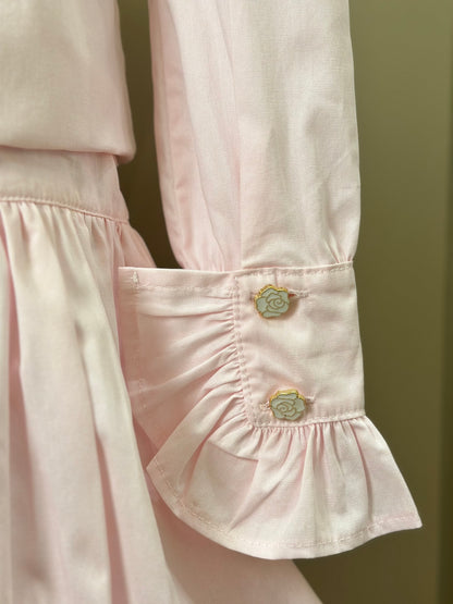 Conjunto Infantil Algodão  Camisa Babadinhos Punho Pregas e Saia Balonê Rosa Claro - Luluzinha