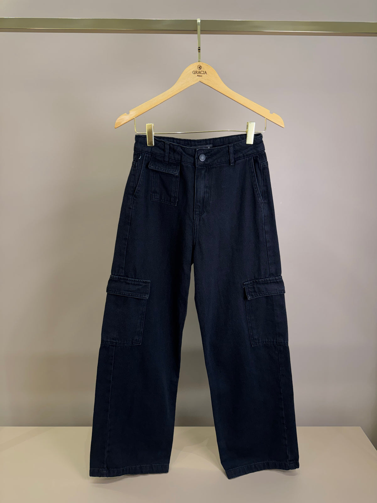 Calça Teen Jeans Cargo Preta – Authoria