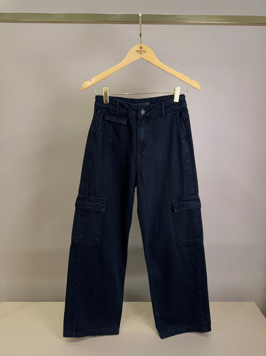 Calça Teen Jeans Cargo Preta – Authoria