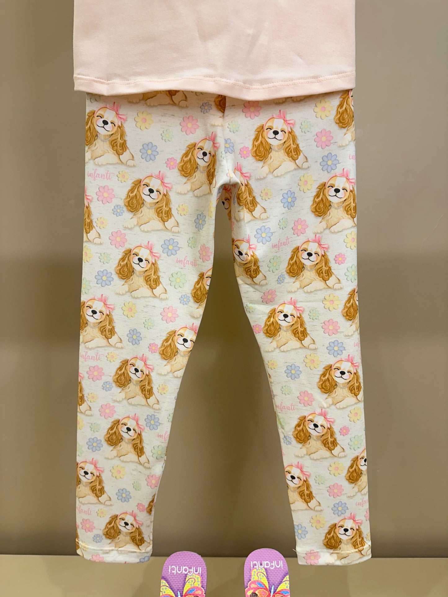 Conjunto Infantil Blusa Cachorrinha Flores e Legging Estampada Cachorrinhas - Infanti