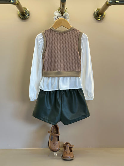 Conjunto Camisa Sobreposição e Shorts  Couro Tech Verde - Infantil