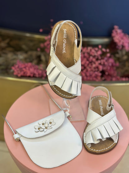 Sandália Infantil Babado Branca - Petit Cheval