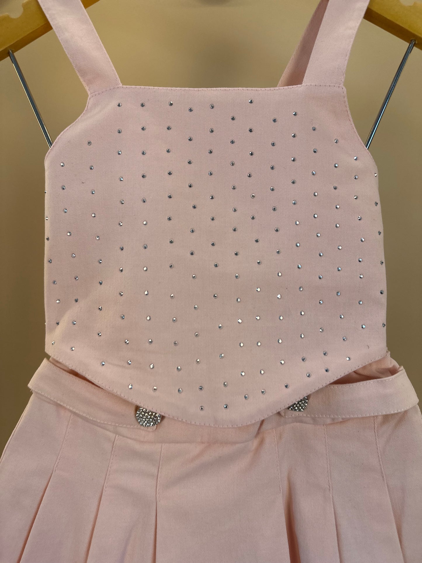 Conjunto Infantil Blusa Pétala Cristais e Saia Pregas Rosa - Gabriela Aquarela