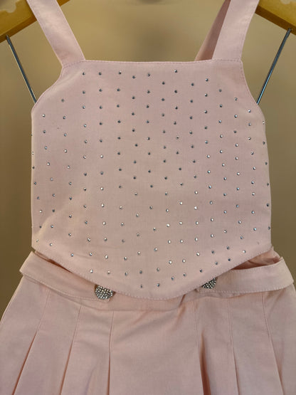 Conjunto Infantil Blusa Pétala Cristais e Saia Pregas Rosa - Gabriela Aquarela