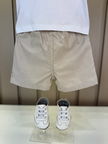 Conjunto Bebê Camiseta-Body Cachorrinho Futebol e Bermuda Bege - Um Mais Um