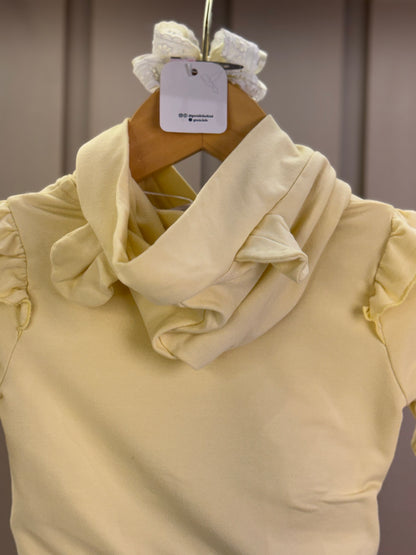 Conjunto Bebê Abrigo  Com Capuz E Calça  Com Babadinhos Amarelo - Um Mais Um