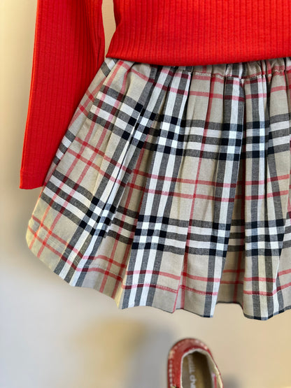 Conjunto Infantil Blusa ML Vermelha e Saia-shorts Alfaiataria Xadrez - Um Mais Um