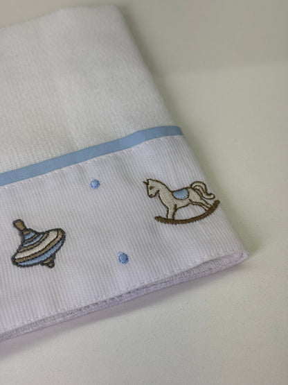 Kit 3 Fraldinhas Boca Bebê Luxo Bordadas Azul Cavalinhos - Roana
