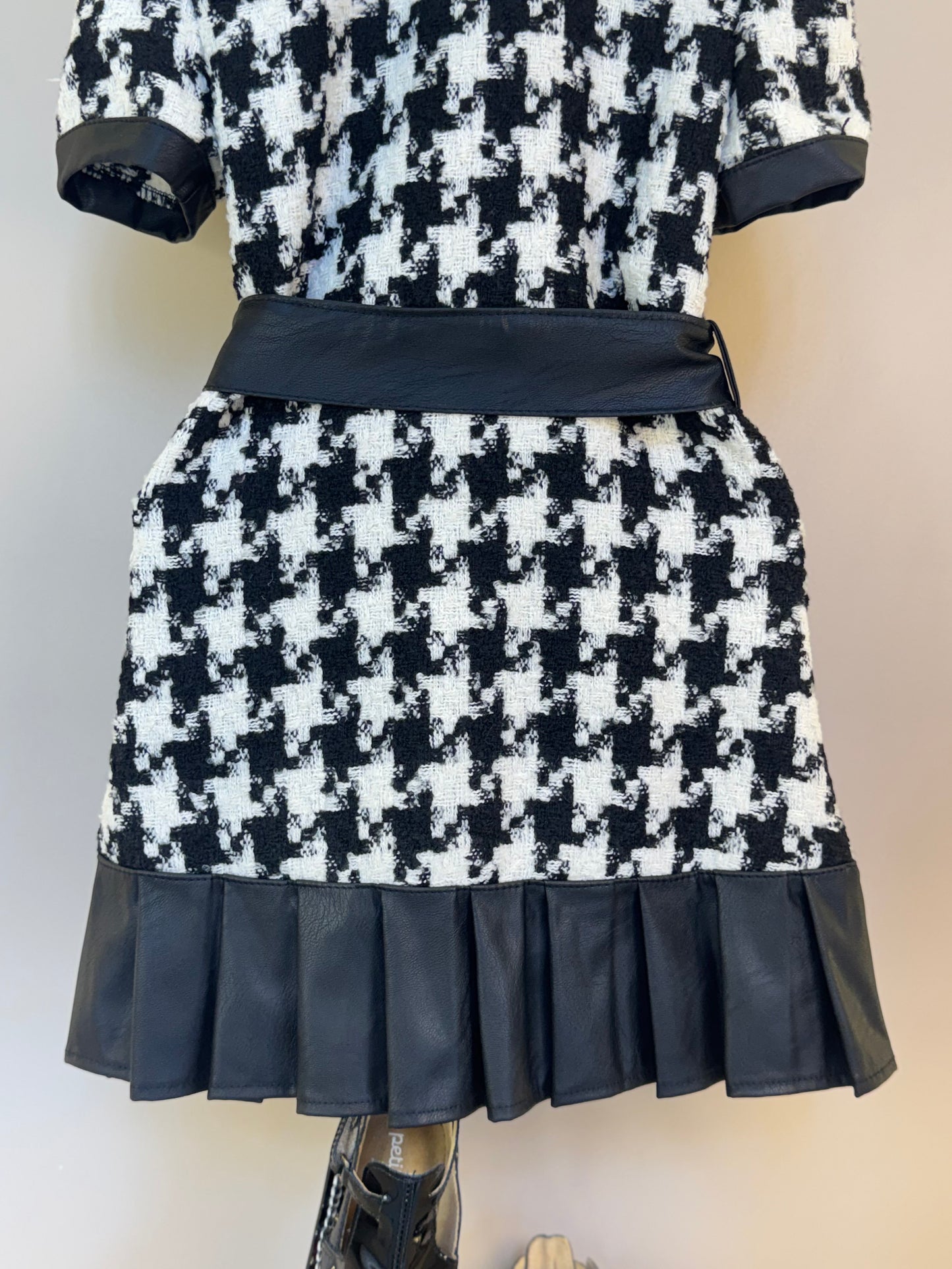 Vestido Infantil Clássico Tweed Detalhes Couro Tech com Faixa - Luluzinha