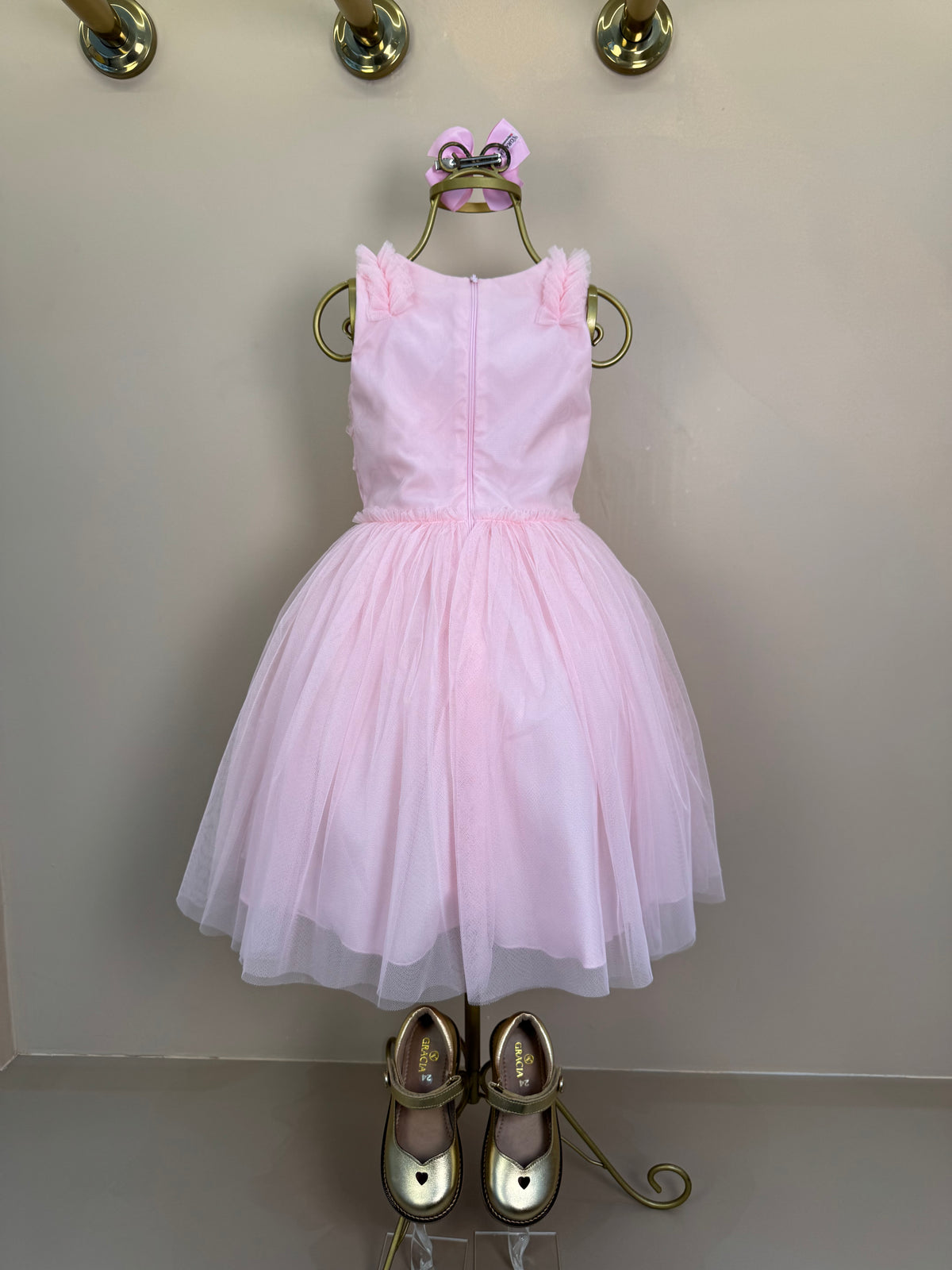 Vestido Infantil Bordado Saia Em Tule Rosa - Petit Cherie