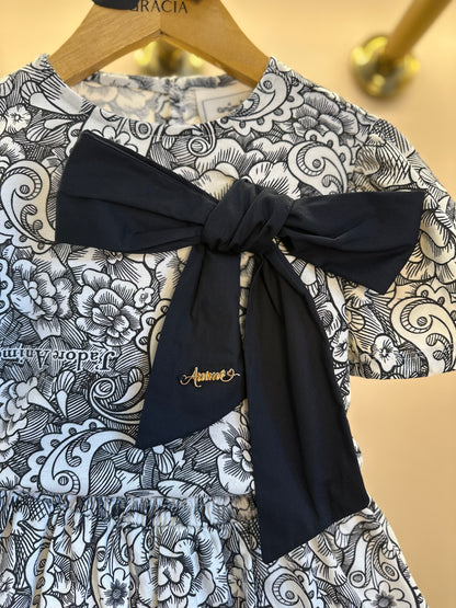 Conjunto Infantil Blusa e Saia Floral Paisley Laço Preto - Animê