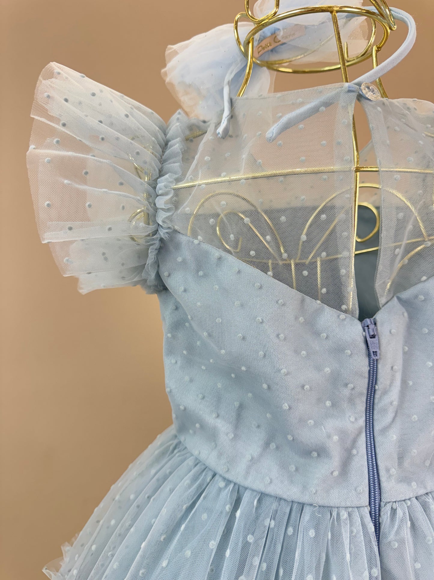 Vestido Infantil Festa Tule Flocado Azul Céu - Petit Cherie