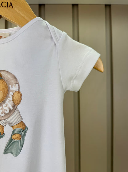 Body Bebê Algodão Egipcio Teddy Boia Branco - Dame