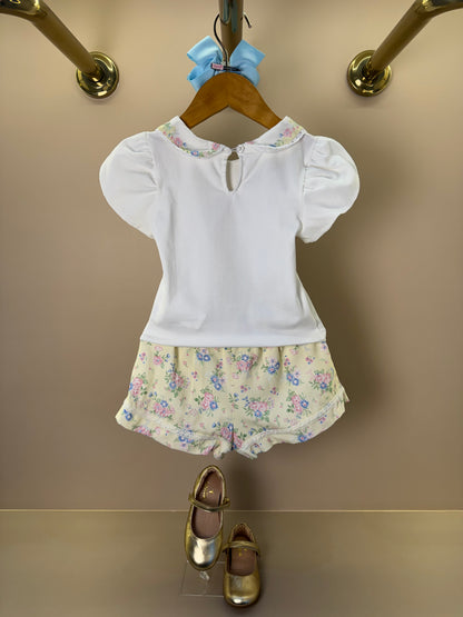 Conjunto Infantil Blusa Strass e Shorts Amarelo Estampa Florais - Petit Cherie