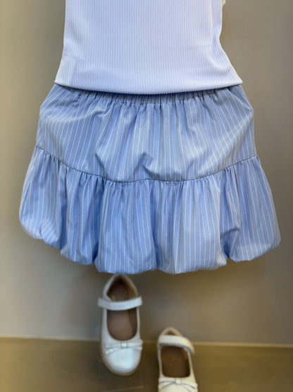 Conjunto Infantil  Saia Com Detalhes  Camisa Listrada Blusa Branca - Gabriela Aquarela