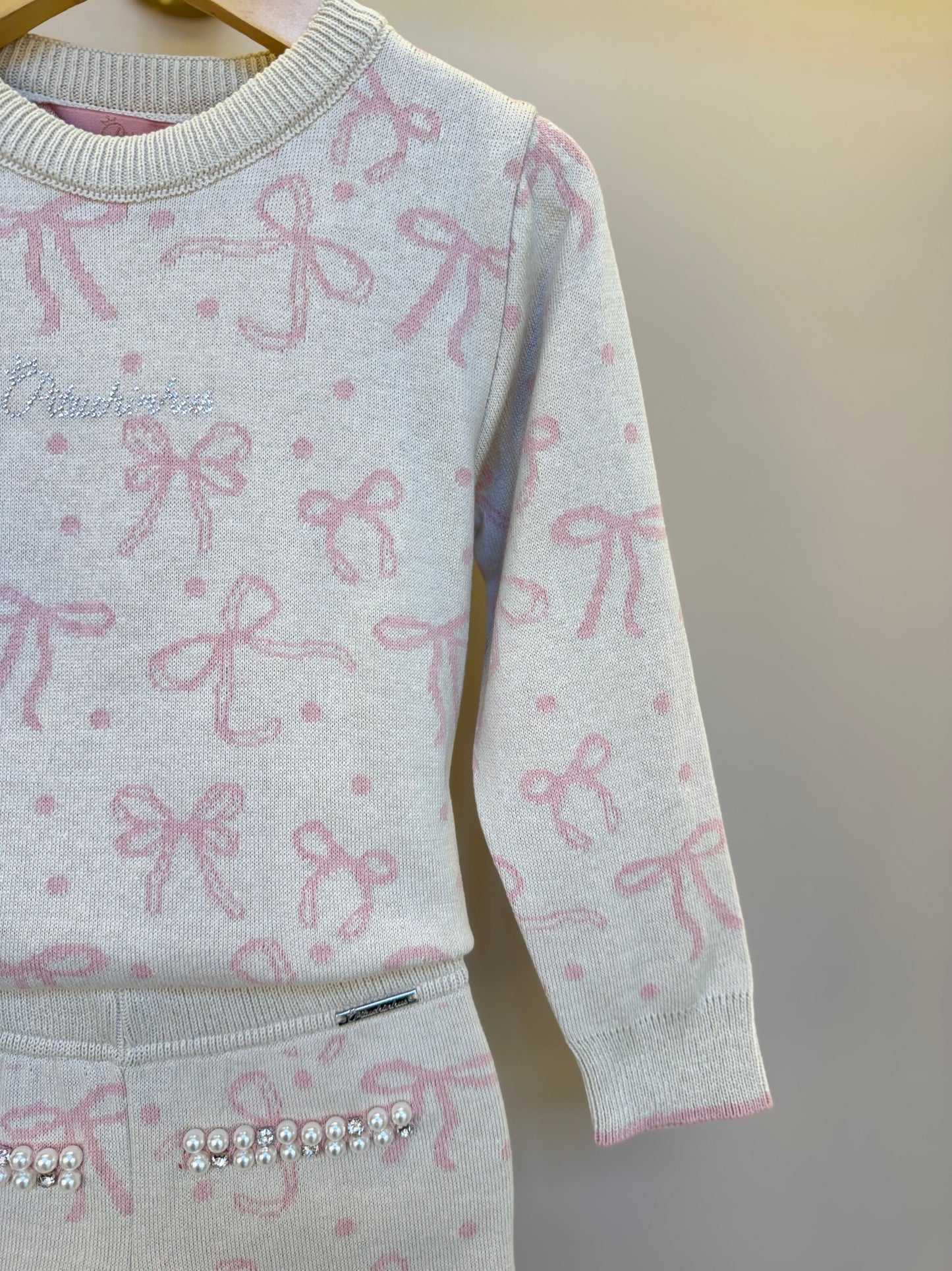 Conjunto Infantil Tricot Jacquard Multi-laços Ninive Blusa e Shorts Bolsos Bordados - Pituchinhus