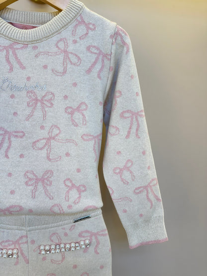 Conjunto Infantil Tricot Jacquard Multi-laços Ninive Blusa e Shorts Bolsos Bordados - Pituchinhus
