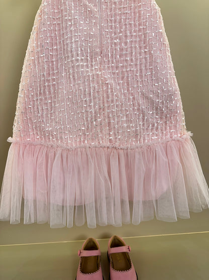 Vestido Infantil Texturizado Em Tule Rosa - Petit Cherie