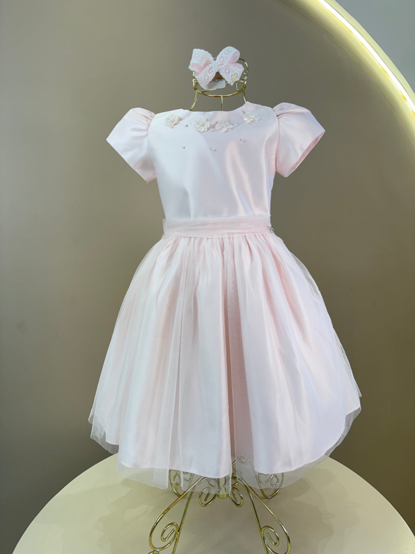 Vestido Infantil Festa Pelerine Bordada Rosa - Petit Cherie